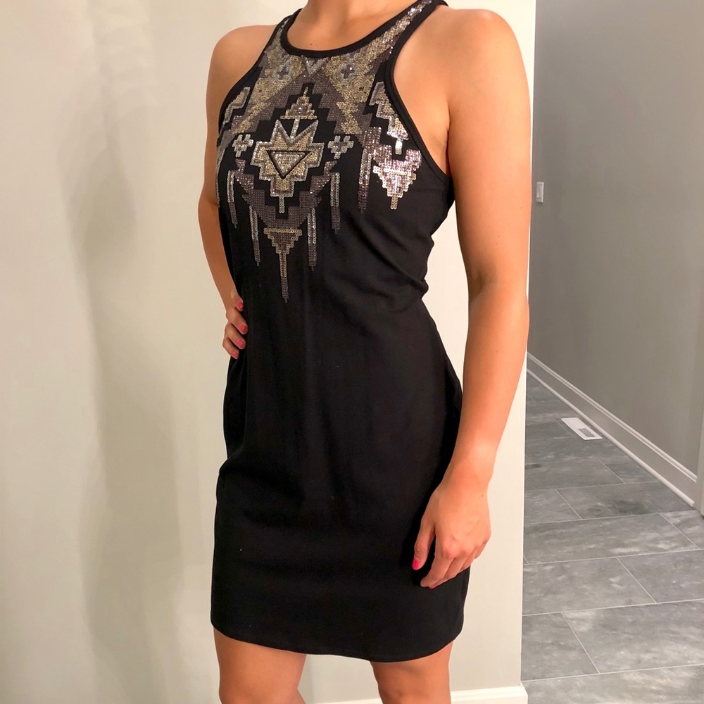 Express black sequin and cotton dress